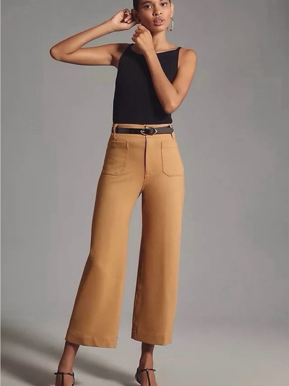 Anthropologie Maeve The Colette Cropped Wide-Leg Ponte Pants Tan Size 27